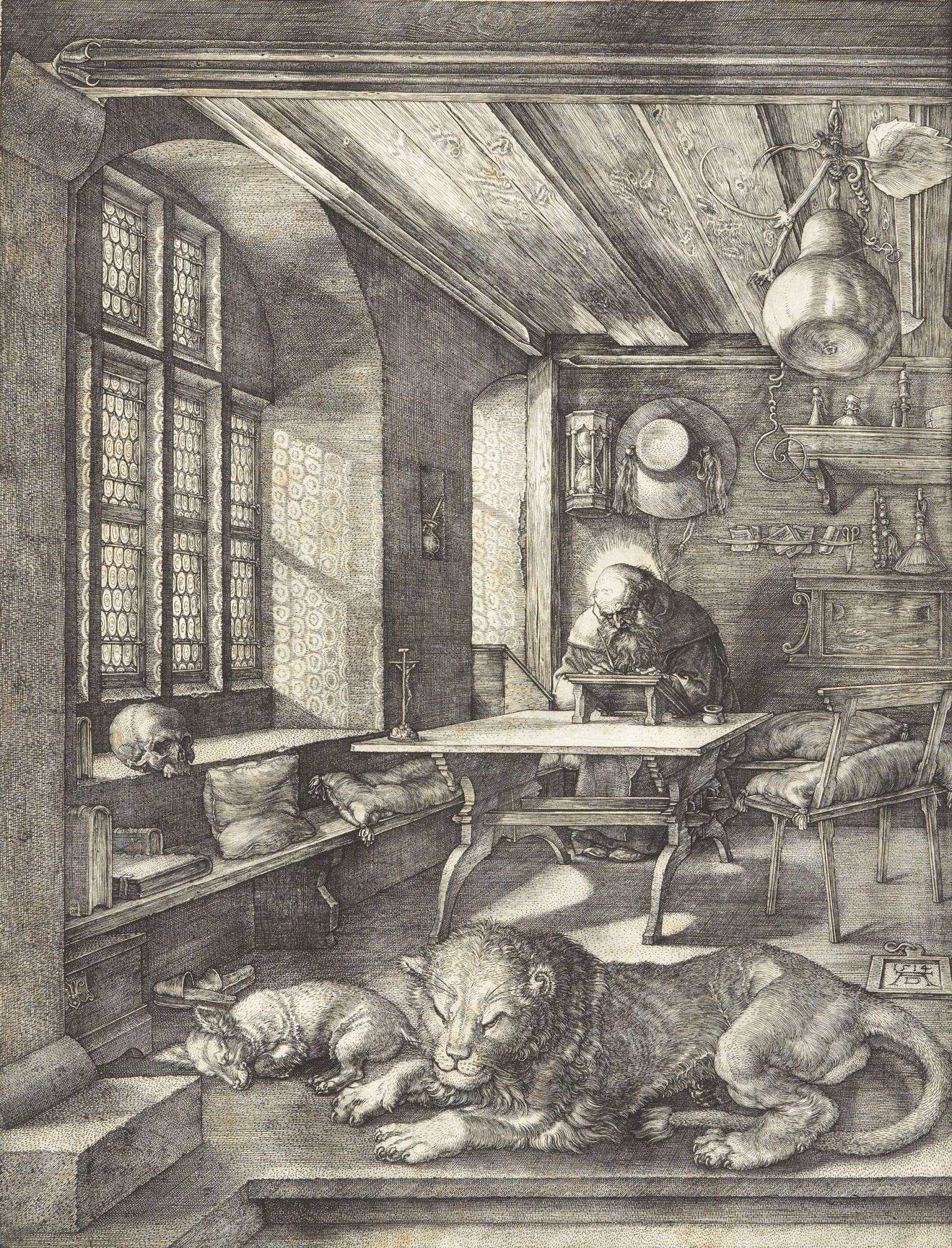 Dürer : Saint Jérome, son lion et un crâne